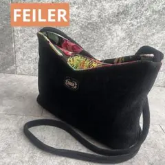 【美品】FEILER ショルダーバッグ　フェイラー 黒　ブラック　花柄