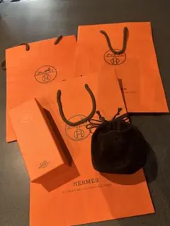 HERMES オレンジ ショップ袋3枚&香水BOX&時計袋