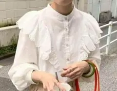 【タグ付】 コットン ラッフルレース袖ブラウス バルーンスリーブ ドゥアルシーヴ