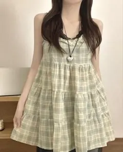 チェック柄　ミニキャミワンピ