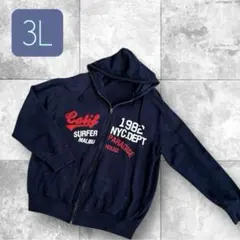 古着 ネイビー フロントジップパーカー 3L