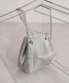 メタルメッシュ巾着BAG 2way キラキラショルダーバッグ　パーティーバッグ