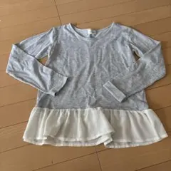 ilika グレー フリル付き長袖Tシャツ