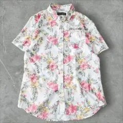 【美品】Request　アロハシャツ　ボタンダウンシャツ　ボタニカル　３　白のサムネイル