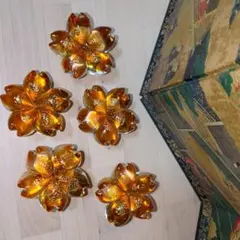 ガラス細工　花箸置き　うこんの桜　5客