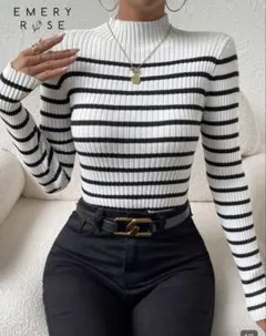 SHEIN ボーダーハイネックニット