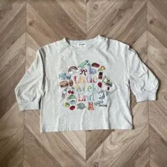 刺繍イラスト入り グレー 長袖カットソー