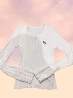 海外ガール風ホワイトリブニット 長袖