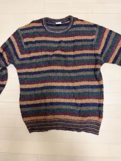 マルチカラーストライプクルーネックニット