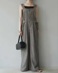 ベルトデザインサロペット　ストライプ　リュミエ Lumier