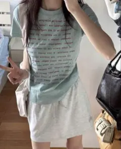 【SHEIN】プリント 半袖Tシャツ ライトブルー