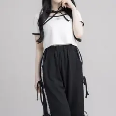 pium ストーンロゴリボンテープパンツセット