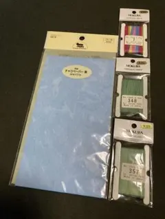 미사용 品 MOKUBA リボン 3個＋両面チャコペーパー青 90sヴィンテージ