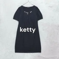 ケティ ketty ビジュー付き半袖ワンピース M ネイビー 大人シンプル可愛い