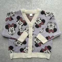 100サイズ　フタフタ　ミニーマウス　フェイス総柄　カーディガン