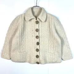 USA古着ヴィンテージニットカーディガンケーブルアランニット生成り白ショート丈