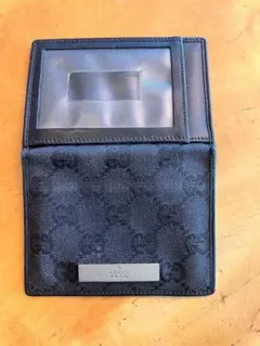gucci ブラック レザー キャンバス カードケース