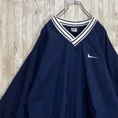 639【90s-00s】NIKE ナイキ　ナイロンプルオーバー　刺繍ネイビーXL