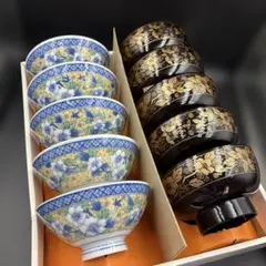 【未使用】飯碗と汁椀のセット　花柄　レトロ　5客