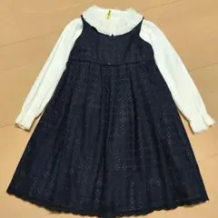 タルティーヌエショコラ ドレスワンピース セットネイビー レース 130