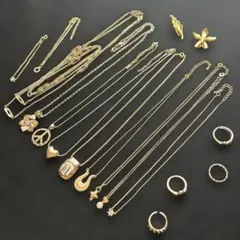 豪華13点セット】ゴールドカラー ネックレス ブローチ イヤリング