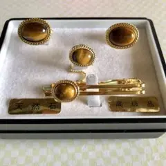 タイガーアイ 虎目石 ネクタイピン カフス タイタック セット 未使用