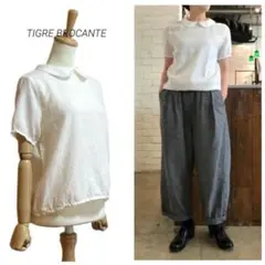 【TIGRE BROCANTE】 リネン ラウンドカラー プルオーバー ブラウス