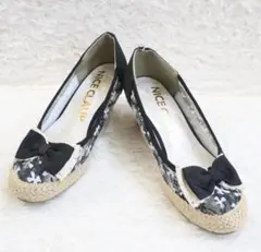 美品 NICE CLAUP リボン付き ウェッジソールパンプス タグ付きのサムネイル