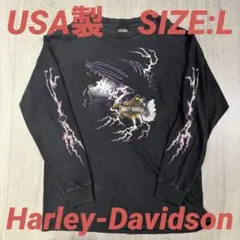 90s USA製 サンダー ハーレーダビッドソン ロンT 稲妻 袖プリ
