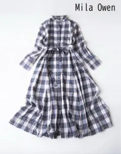 【美品】Mila Owen チェック柄ロングシャツワンピース