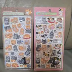 ボンボンドロップシール 和柄 新作 日本犬 猫2枚セット