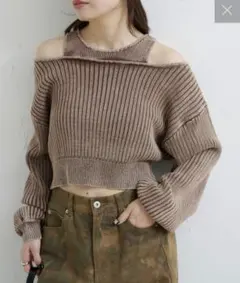 新品【Kastane】リバーシブルピグメントオフショルタンクニット　サイズM