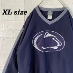 アメカジ　カレッジロゴ　プルオーバーナイロンジャケット ネイビー