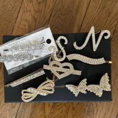 クリスタル装飾 ヘアピンセット とピンブローチ9個