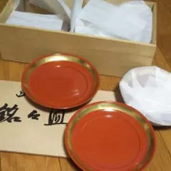 【新品未使用】木箱入り！山中塗りの皿５枚セット