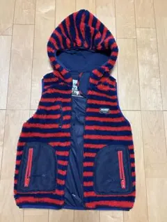 XGIRL フード付きボアベスト 赤・紺ストライプ