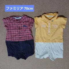70cm ファミリア familiar 半袖 ロンパース チェック