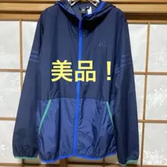 子供用adidas フード付きナイロンジャケット Lサイズ ネイビー