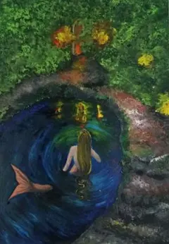 手描きイラスト　アナログイラスト　水彩画　原画　人魚