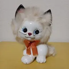 稀少 昭和レトロ ネコ ファー 陶器 置物 - メルカリ