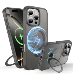 iPhone 16 ProMax用 360°回転リング　半透明マットハードケース