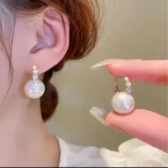 パールクリスタルフープピアス パールピアス フォーマル フープピアス ジルコニア