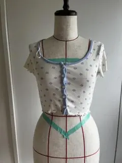 H&M 花柄ボタンリブトップス Sサイズ 海外ガール Y2K 韓国ファッション