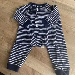 【美品】無印ベビーパジャマ ネイビーとホワイトのストライプ 90-100cm