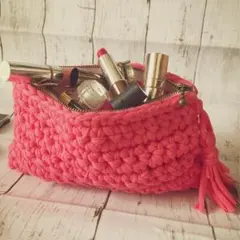 シンプルポーチ ハンドメイド Tシャツヤーン  ピンク