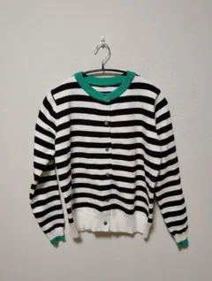 ストライプ カーディガン 長袖　グリーンとボーダー　色味も質感もいい