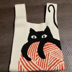 黒猫デザイン ニットトートバッグ