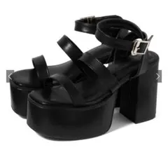 GRLダブルベルトレザーチャンキーヒールサンダル