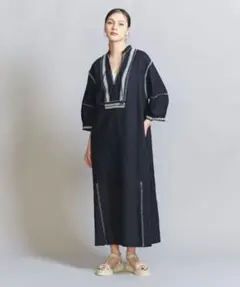 BEAUTY&YOUTH エンブロイダリーカフタンワンピース　navy S