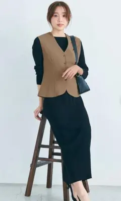 ベースメントオンラインフロントボタンVネックベスト◆ベージュ